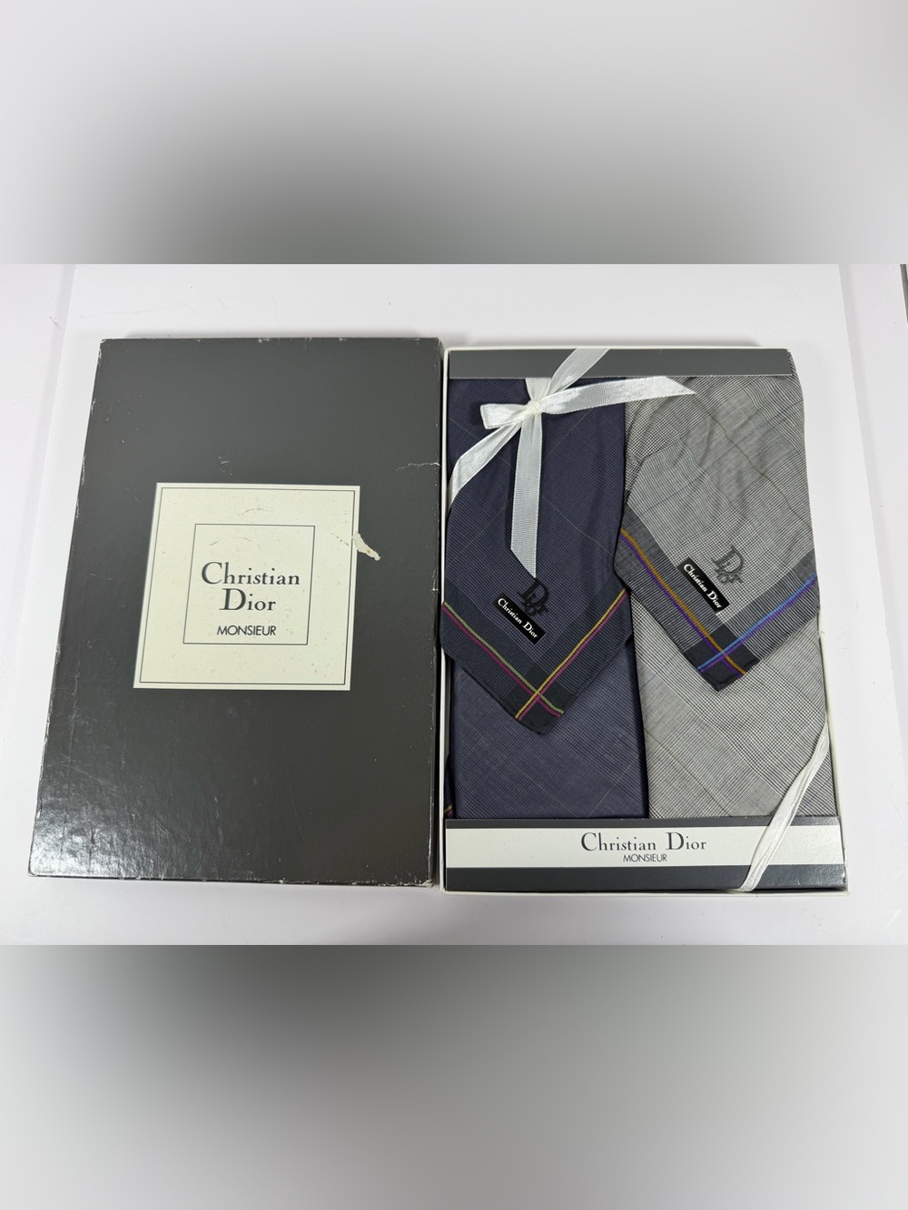 Vintage Christian Dior Monsieur Men’s Handkerchief Set of 2 Boxed